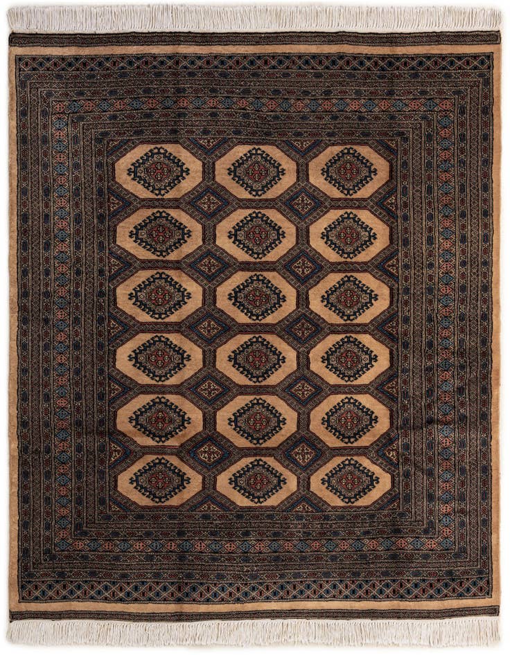 Detail image of 5' 10 x 6' 2 Hand Knotted Bokhara Oriental Wool Round Rug