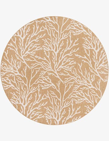 Taupe Easy-Clean Coastal Indoor / Outdoor Round Rug