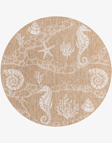 Taupe Easy-Clean Coastal Indoor / Outdoor Round Rug