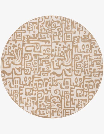 Taupe Easy-Clean Modern Indoor / Outdoor Round Rug