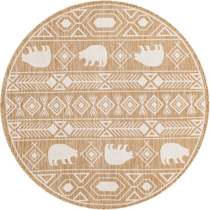 5' 3 x 5' 3 Easy-Clean Southwestern Indoor / Outdoor Round Rug