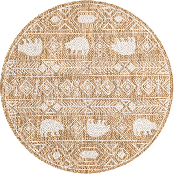 Detail image of 5' 3 x 5' 3 Easy-Clean Southwestern Indoor / Outdoor Round Rug
