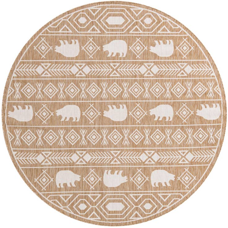Detail image of 7' 10 x 7' 10 Easy-Clean Southwestern Indoor / Outdoor Round Rug