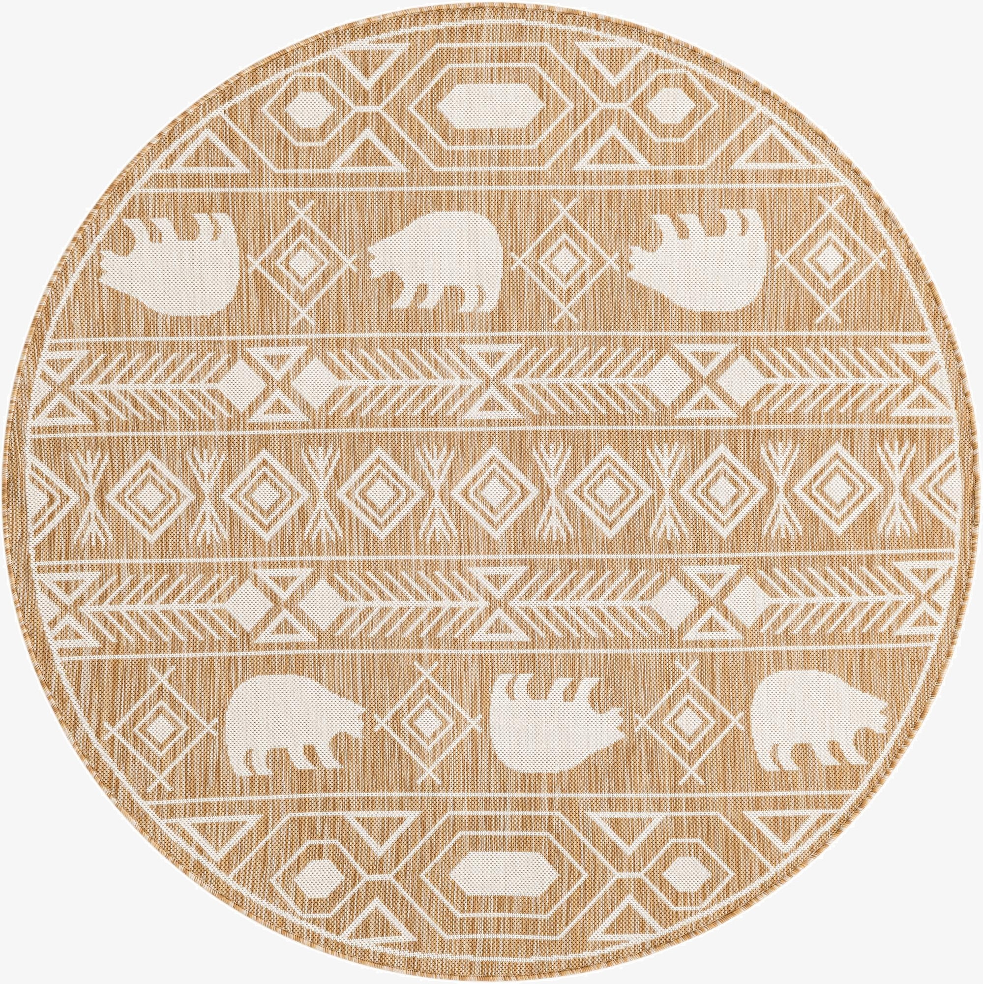 5' 3 x 5' 3  Washable Southwestern Indoor / Outdoor Round Rug