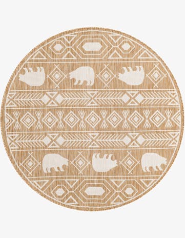 5' 3 x 5' 3 Easy-Clean Southwestern Indoor / Outdoor Round Rug