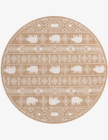 Taupe Easy-Clean Southwestern Indoor / Outdoor Round Rug