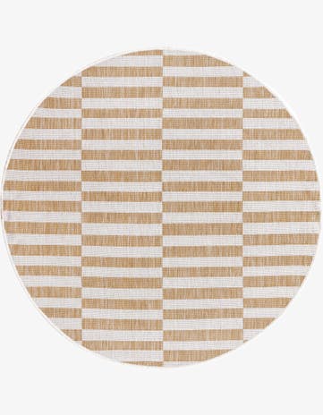 Taupe Easy-Clean Striped Indoor / Outdoor Round Rug