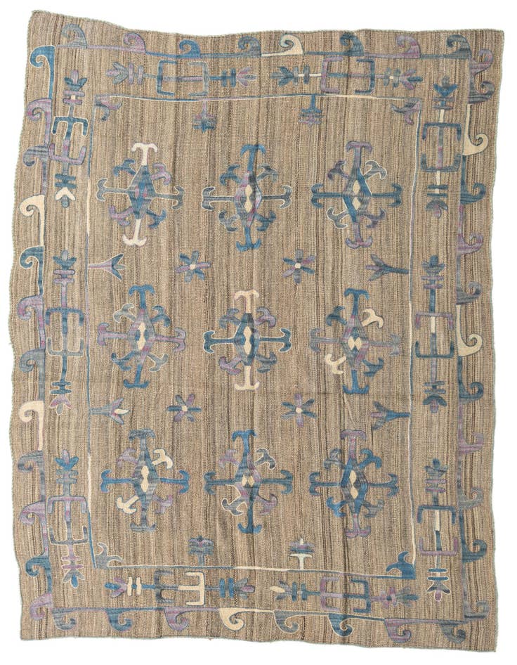 Detail image of 5' 8 x 6' 10 Hand Woven Kilim Suzani Wool Square Rug