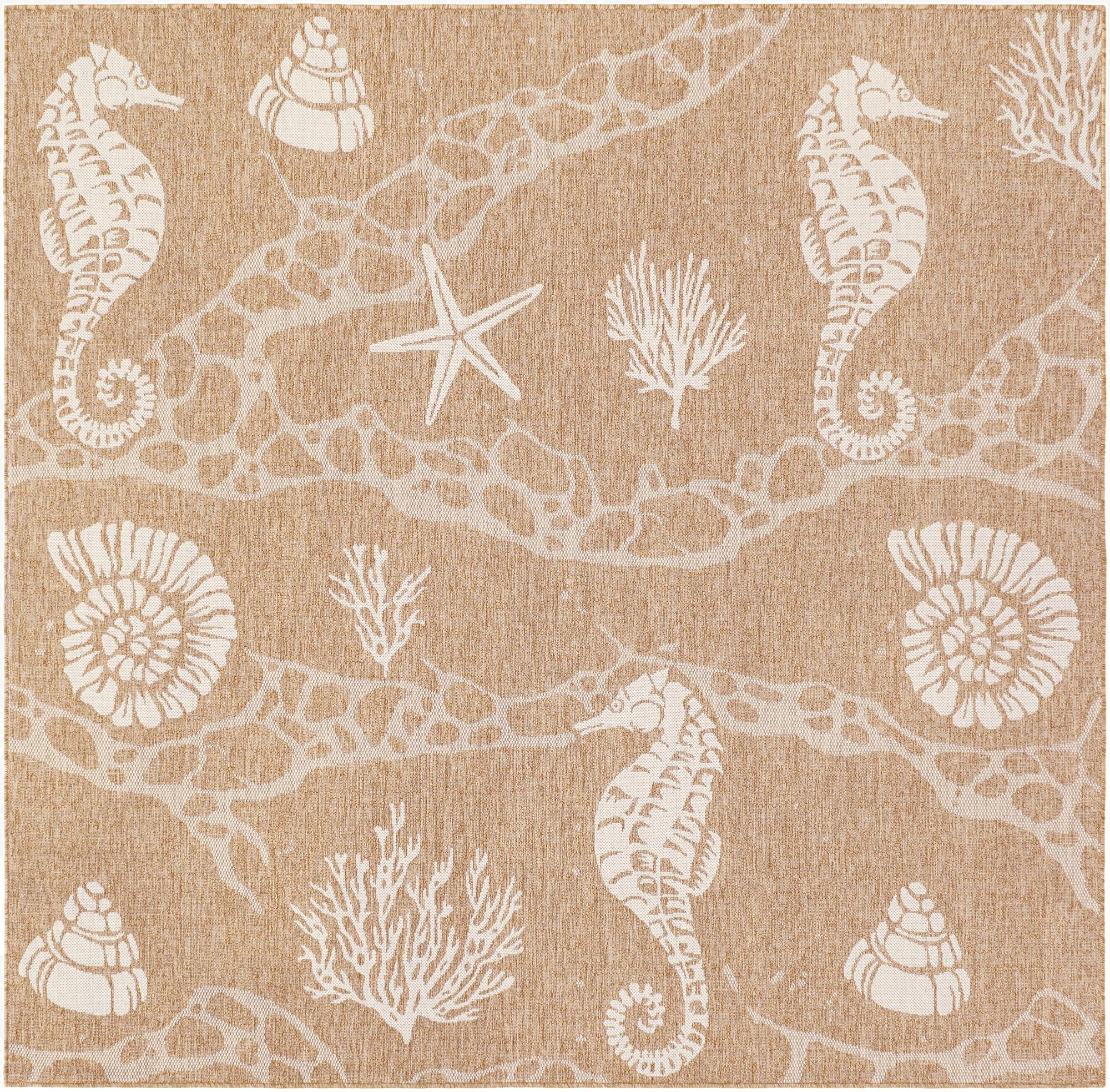 7' 10 x 7' 10  Washable Coastal Indoor / Outdoor Square Rug