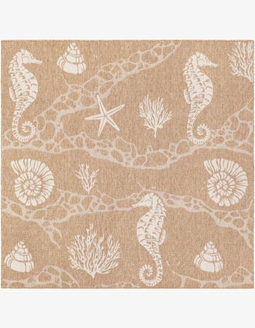 Taupe Easy-Clean Coastal Indoor / Outdoor Square Rug