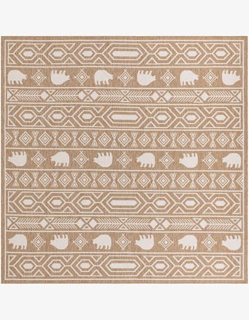 Taupe Easy-Clean Southwestern Indoor / Outdoor Square Rug