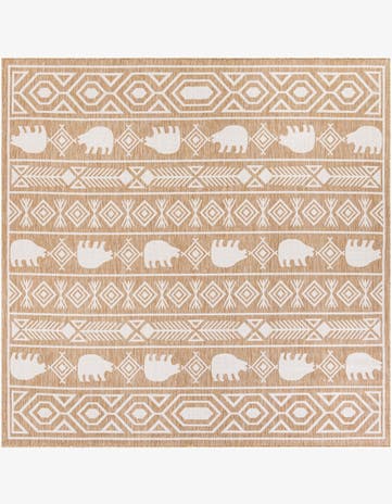Taupe Easy-Clean Southwestern Indoor / Outdoor Square Rug
