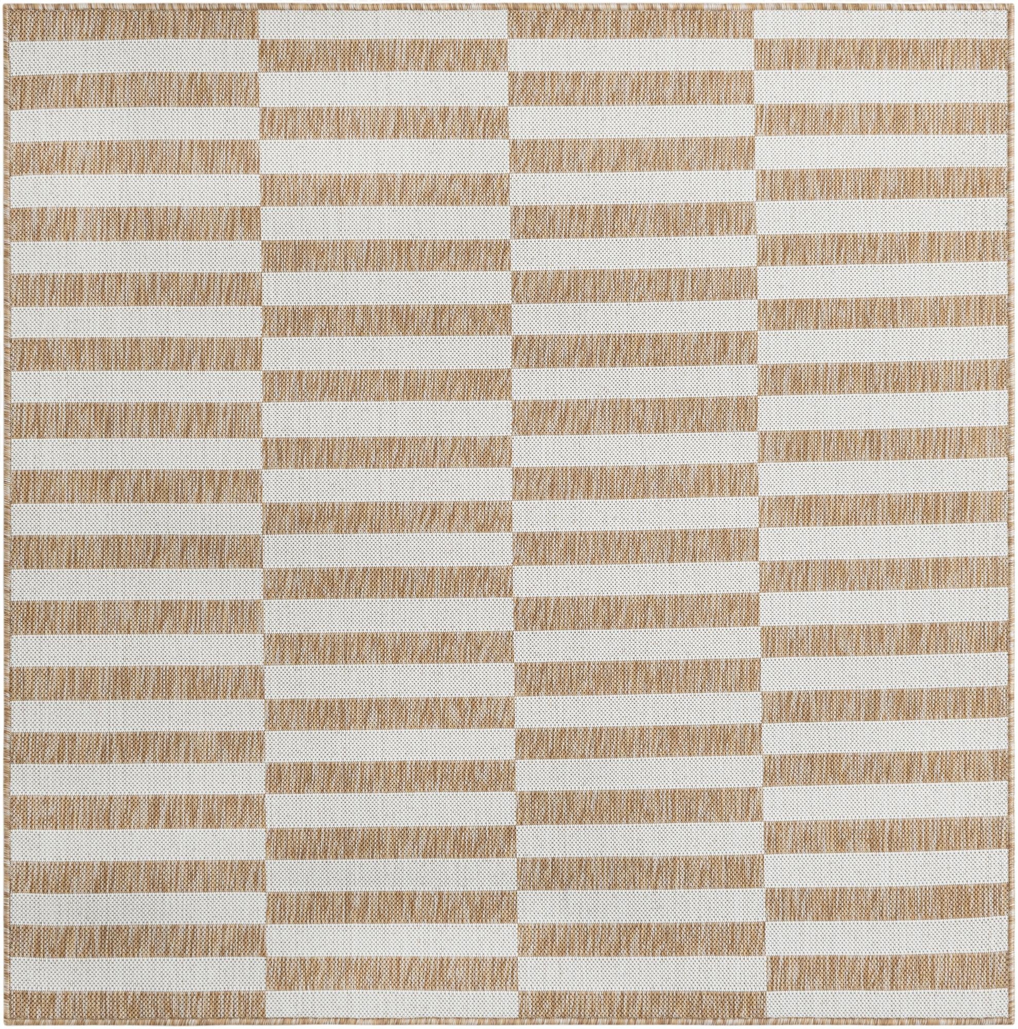 5' 3 x 5' 3  Washable Striped Indoor / Outdoor Square Rug
