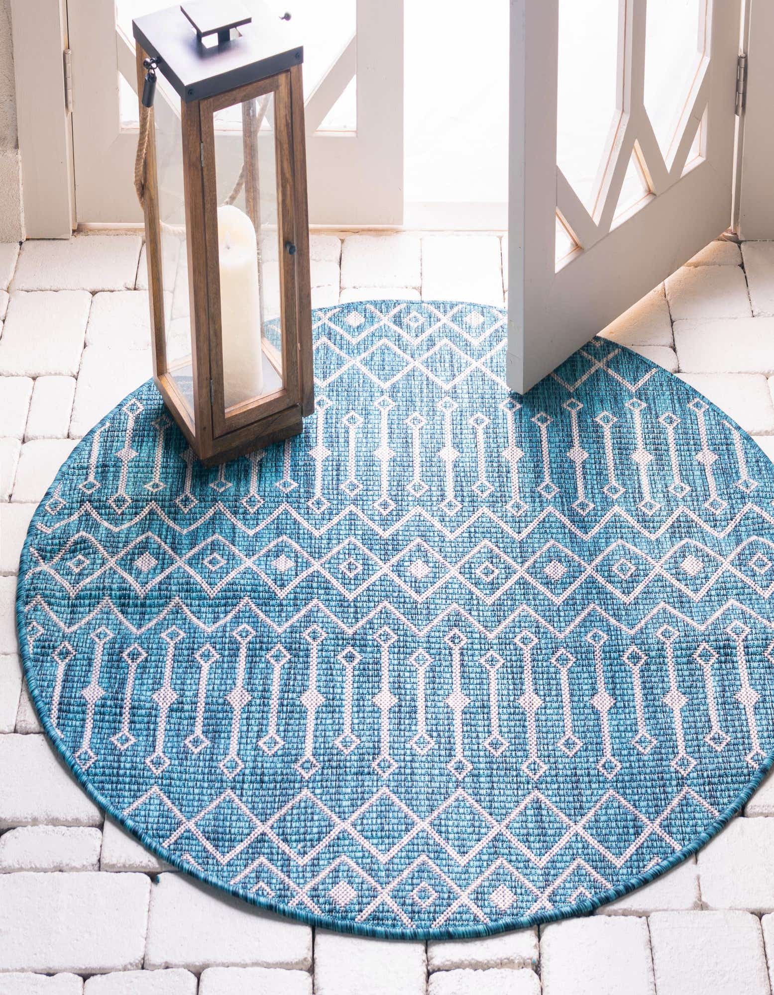 Teal 13' x 13' Outdoor Trellis Round Indoor / Outdoor Rug