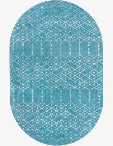 Teal blue Paxon Trellis Oval Rug