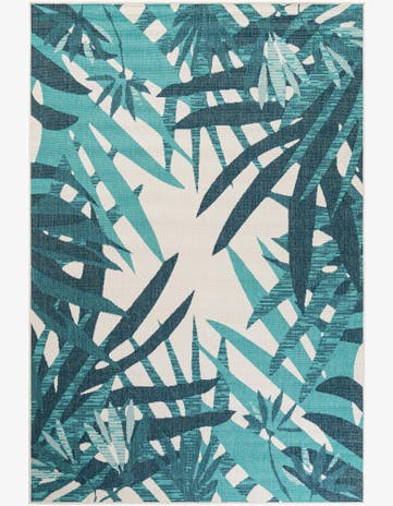 Teal blue Easy-Clean Botanical Indoor / Outdoor Rug