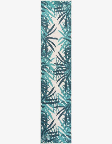 Teal blue Easy-Clean Botanical Indoor / Outdoor Runner Rug