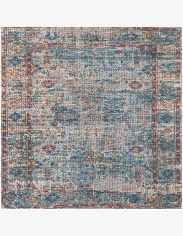Teal blue Hand Woven Chenille Jute Square Rug
