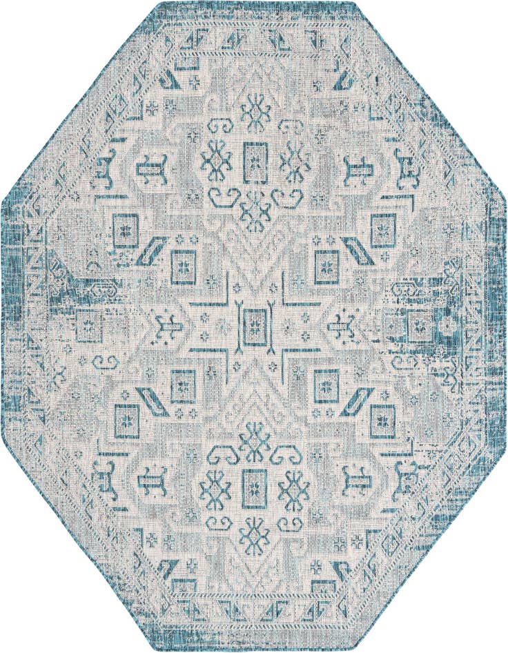 Detail image of 7' 10 x 7' 10 Easy-Clean Aztec Indoor / Outdoor Octagon Rug