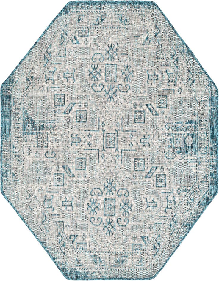 Detail image of 5' 3 x 5' 3 Easy-Clean Aztec Indoor / Outdoor Octagon Rug