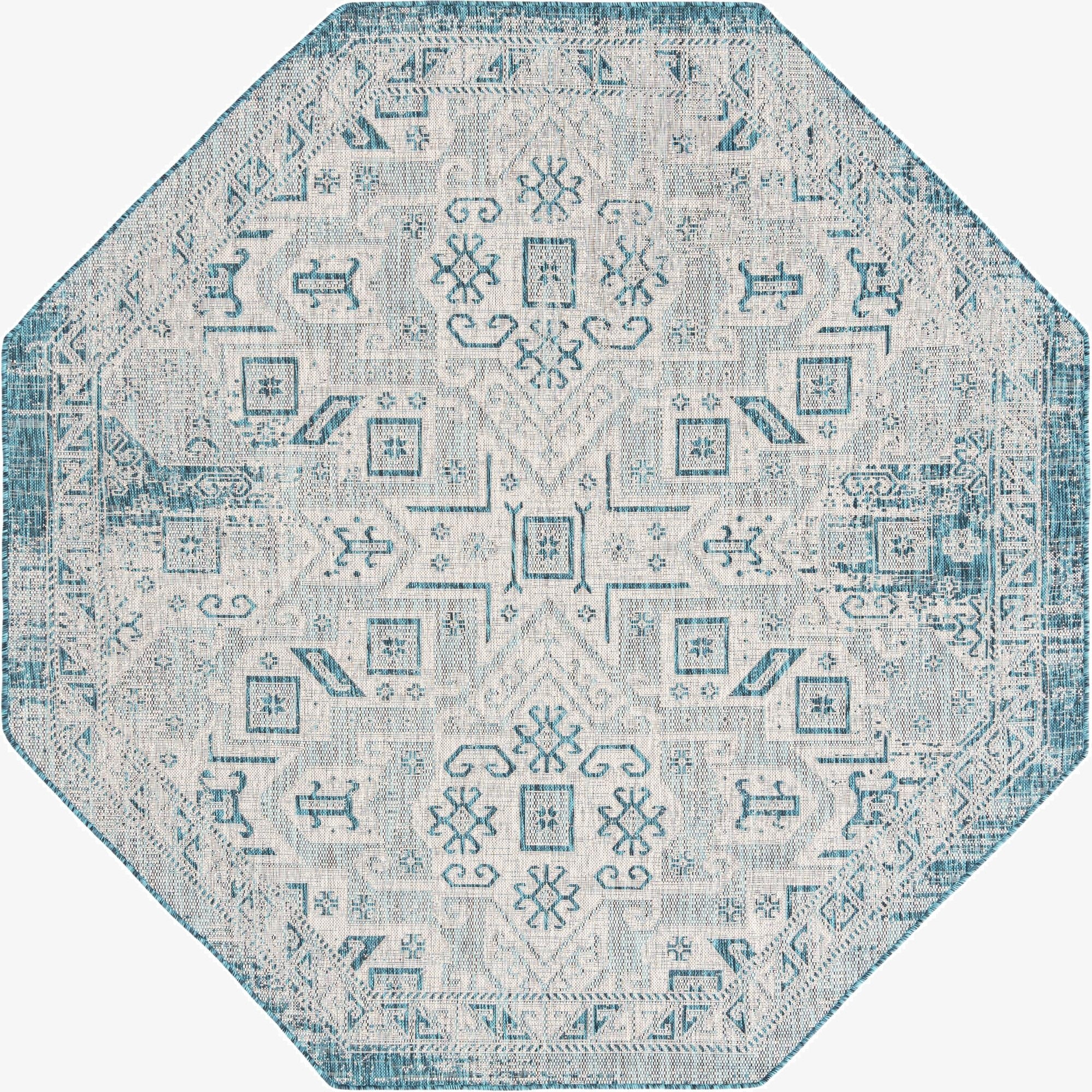 7' 10 x 7' 10  Washable Aztec Indoor / Outdoor Octagon Rug