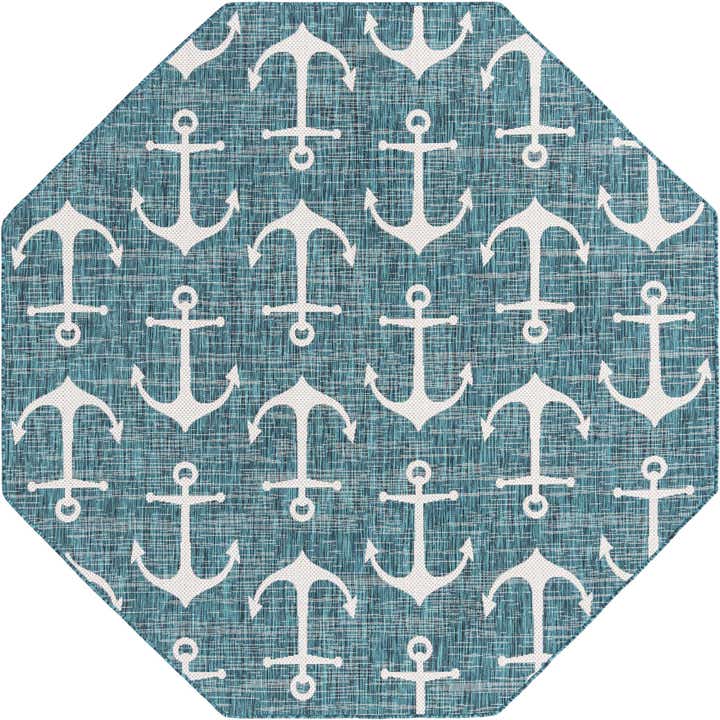 7' 10 x 7' 10 Easy-Clean Coastal Indoor / Outdoor Octagon Rug
