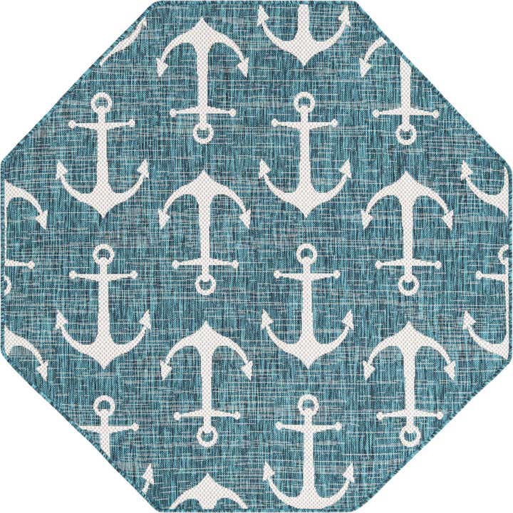 5' 3 x 5' 3 Easy-Clean Coastal Indoor / Outdoor Octagon Rug