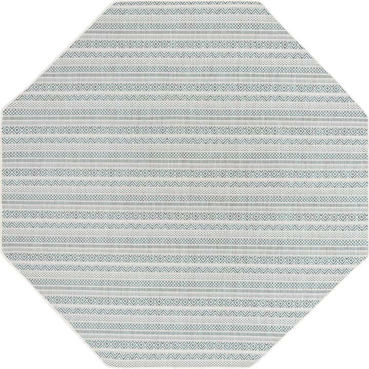 7' 10 x 7' 10 Easy-Clean Striped Indoor / Outdoor Octagon Rug