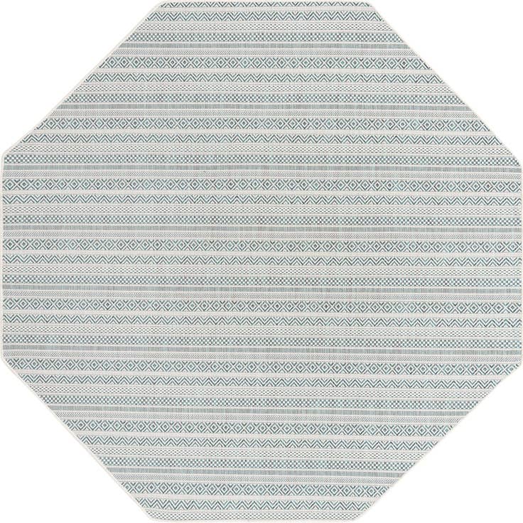 Detail image of 7' 10 x 7' 10 Easy-Clean Striped Indoor / Outdoor Octagon Rug