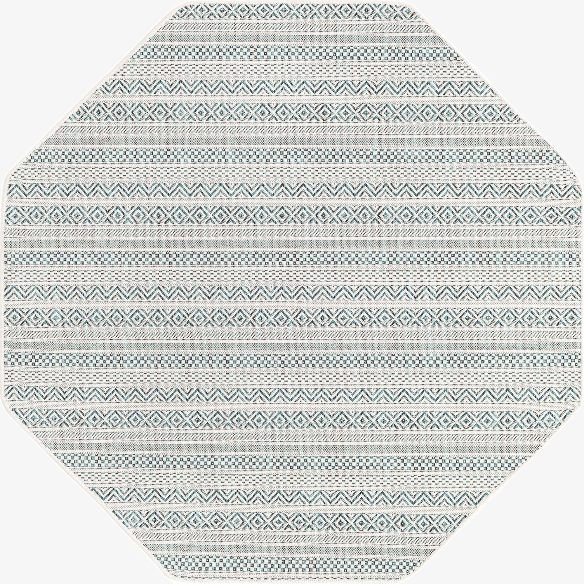 5' 3 x 5' 3  Washable Striped Indoor / Outdoor Octagon Rug