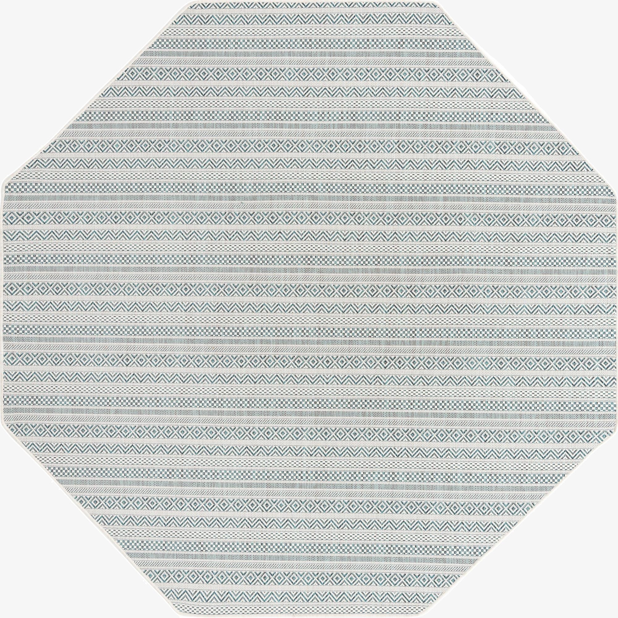 7' 10 x 7' 10  Washable Striped Indoor / Outdoor Octagon Rug