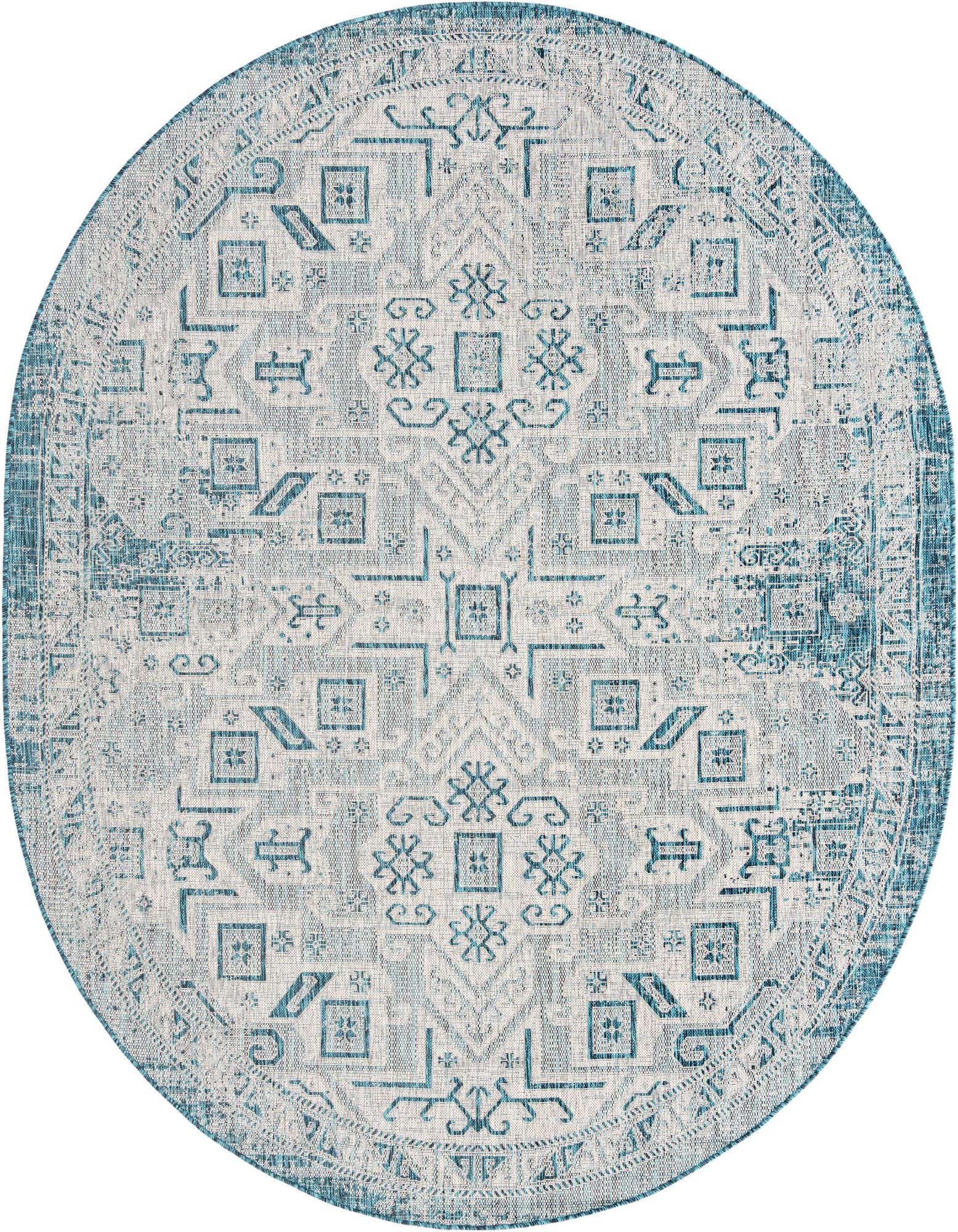7' 10 x 10' Easy-Clean Aztec Indoor / Outdoor Oval Rug