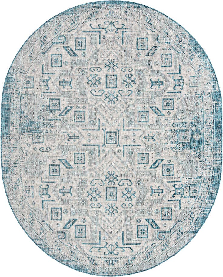 Detail image of 7' 10 x 10' Easy-Clean Aztec Indoor / Outdoor Oval Rug