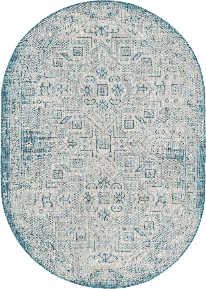 5' 3 x 8' Easy-Clean Aztec Indoor / Outdoor Oval Rug