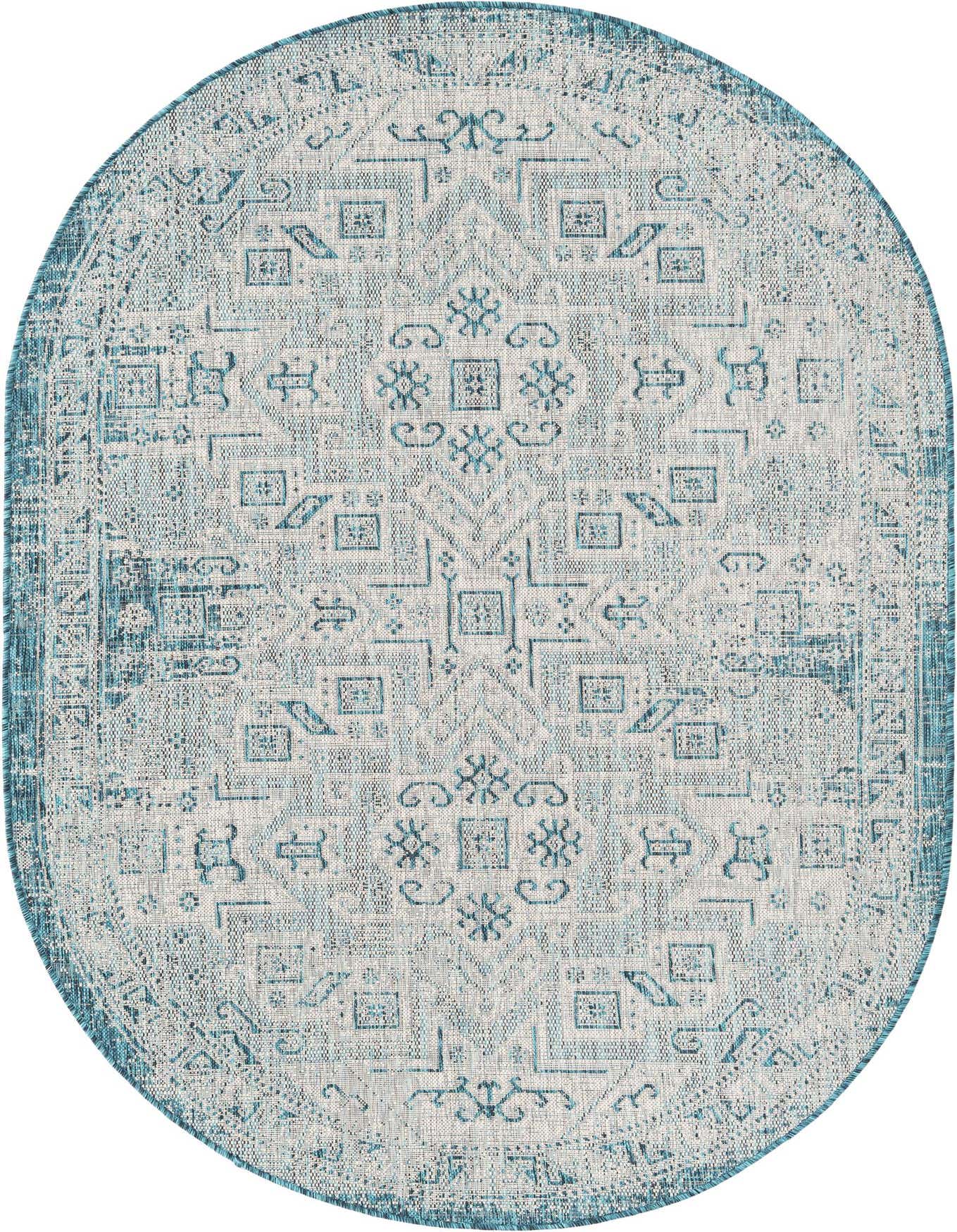 5' 3 x 8' Easy-Clean Aztec Indoor / Outdoor Oval Rug