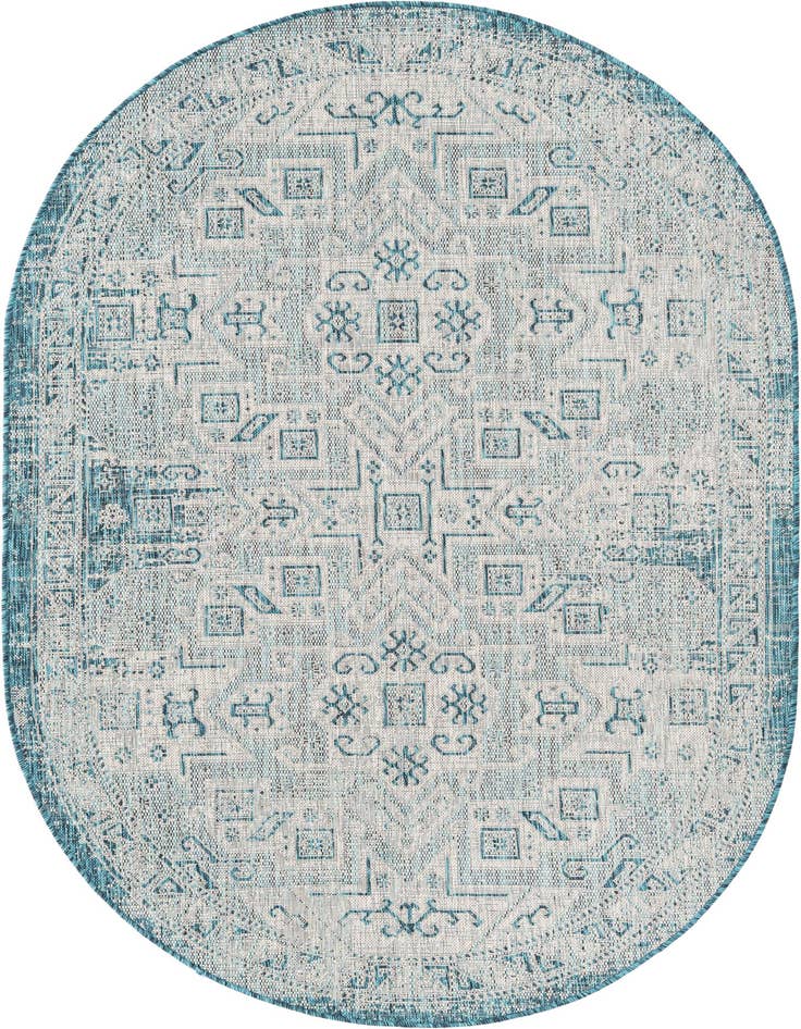 Detail image of 5' 3 x 8' Easy-Clean Aztec Indoor / Outdoor Oval Rug