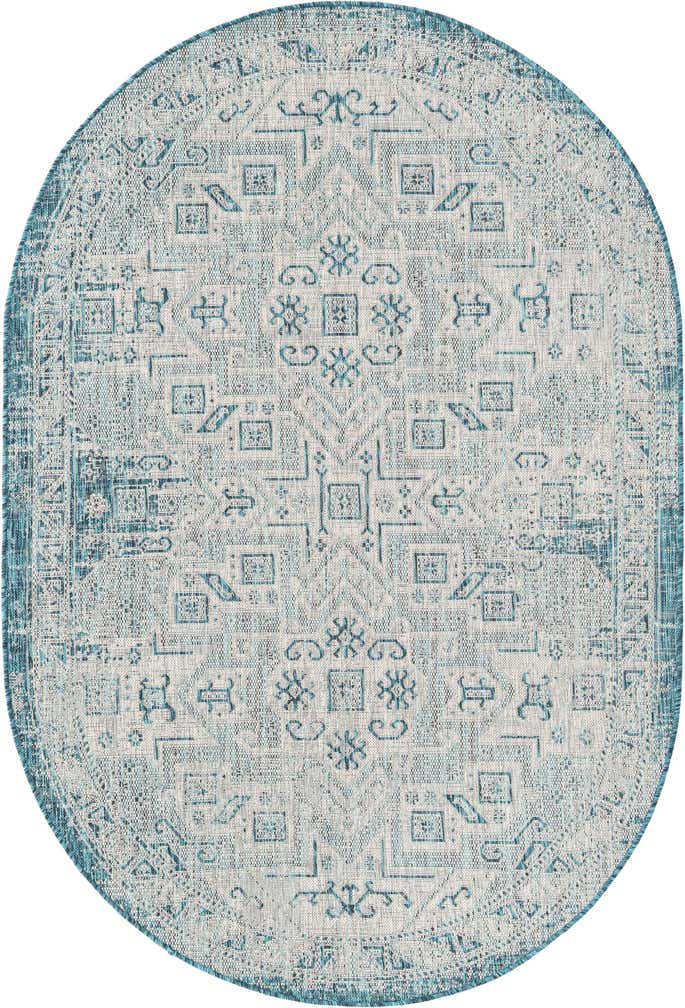 5' 3 x 8' Easy-Clean Aztec Indoor / Outdoor Oval Rug