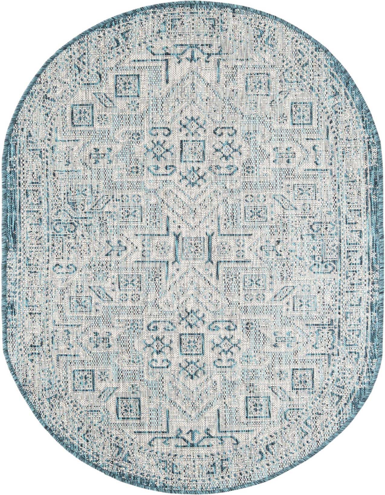 3' x 5' 3 Easy-Clean Aztec Indoor / Outdoor Oval Rug