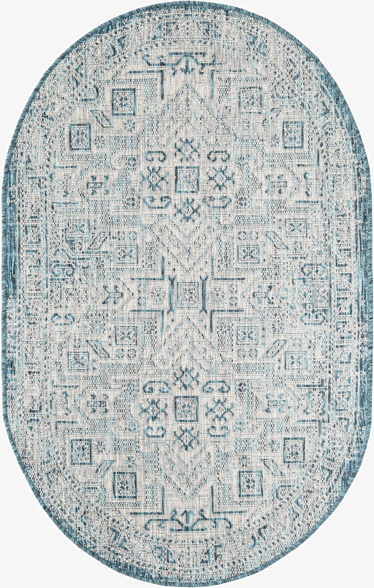 3' x 5' 3  Washable Aztec Indoor / Outdoor Oval Rug
