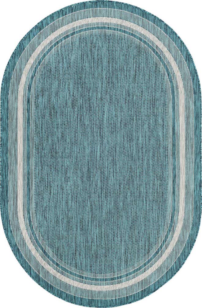 5' 3 x 8' Easy-Clean Border Indoor / Outdoor Oval Rug
