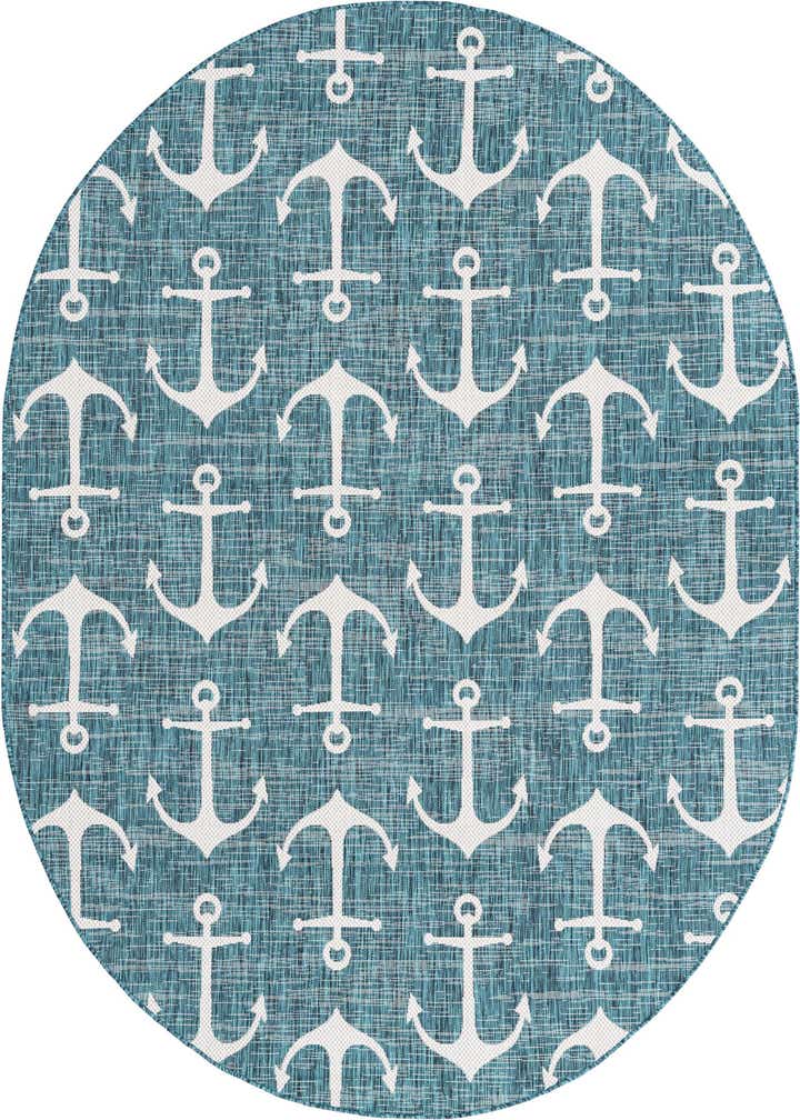 7' 10 x 10' Easy-Clean Coastal Indoor / Outdoor Oval Rug