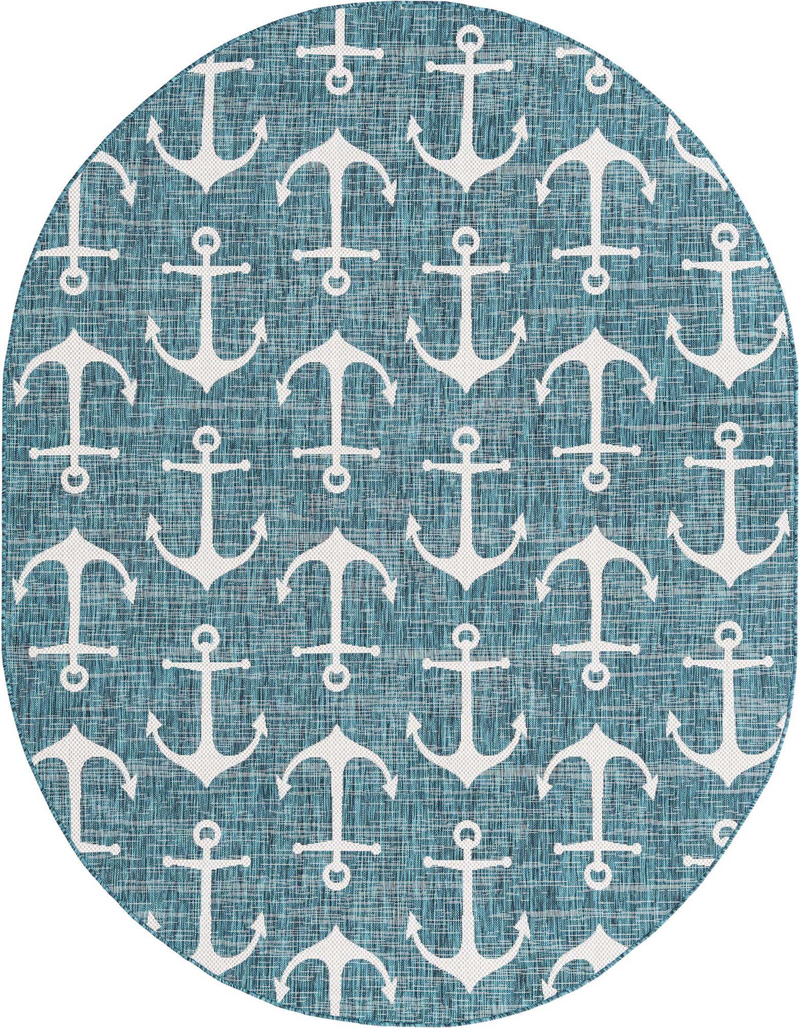 7' 10 x 10' Easy-Clean Coastal Indoor / Outdoor Oval Rug
