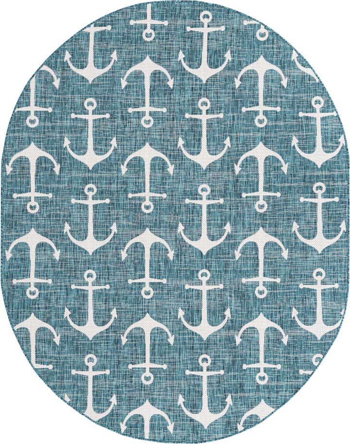 7' 10 x 10' Easy-Clean Coastal Indoor / Outdoor Oval Rug