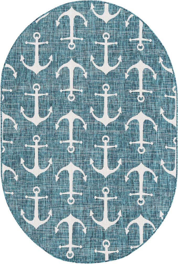 5' 3 x 8' Easy-Clean Coastal Indoor / Outdoor Oval Rug