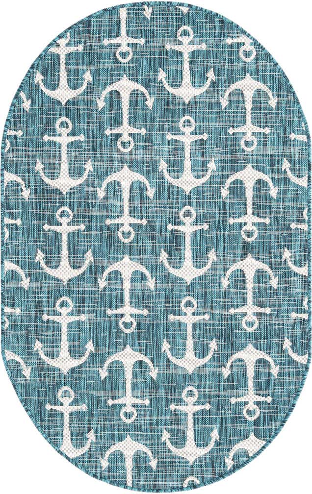 95cm x 160cm Facile à nettoyer Coastal Tapis Intérieur / Extérieur Ovale