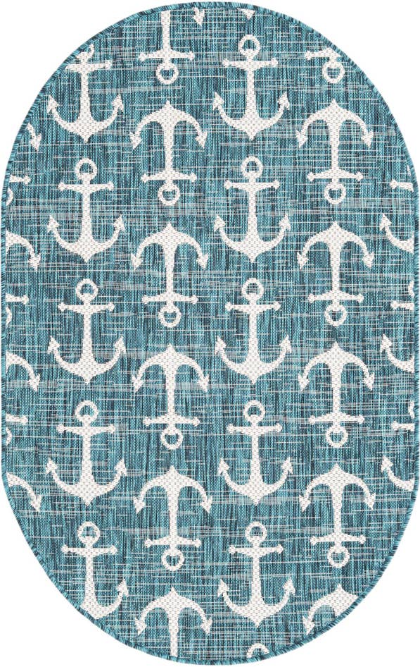 Vue détaillée : 95cm x 160cm Facile à nettoyer Coastal Tapis Intérieur / Extérieur Ovale