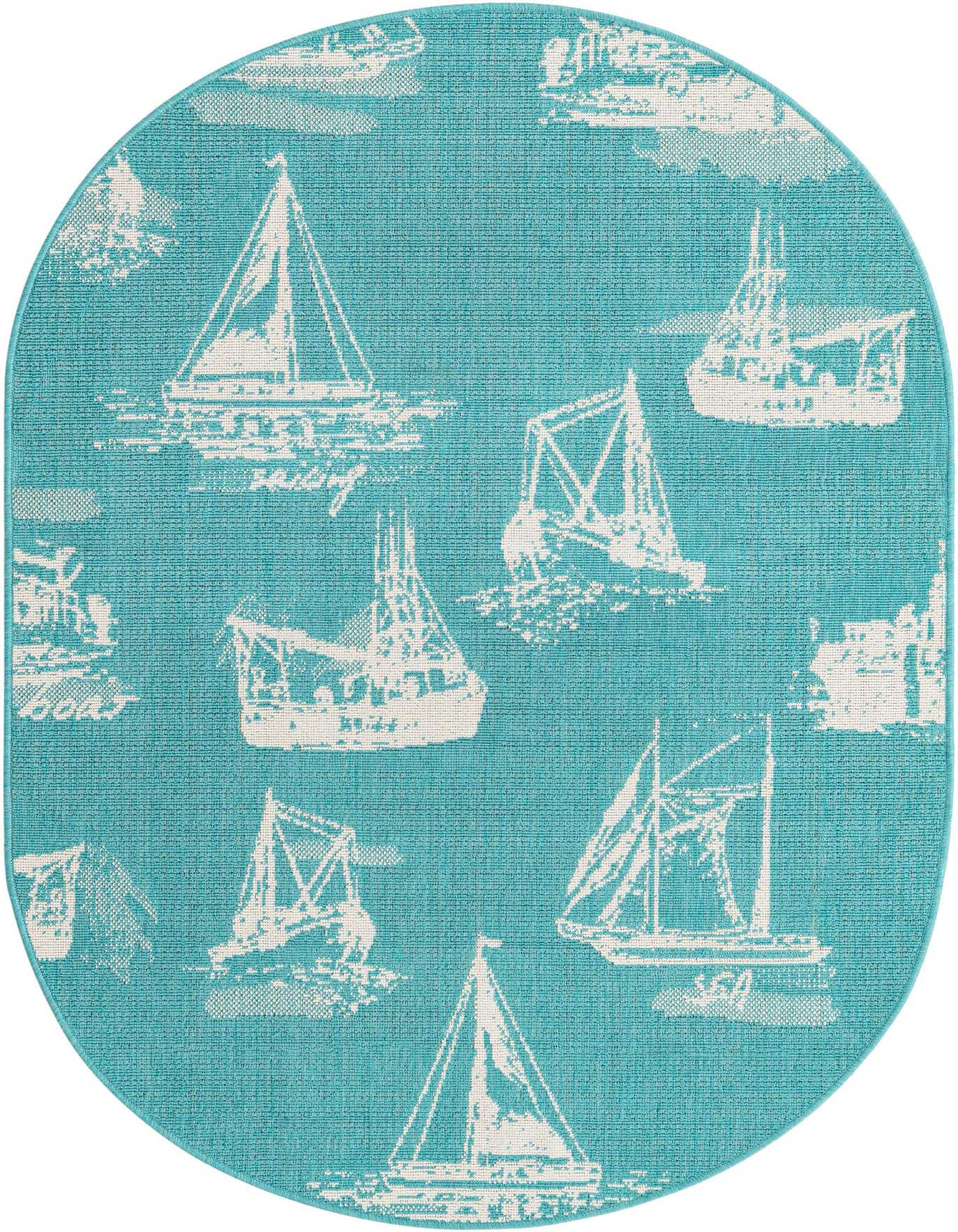 4' x 6' Easy-Clean Coastal Indoor / Outdoor Oval Rug