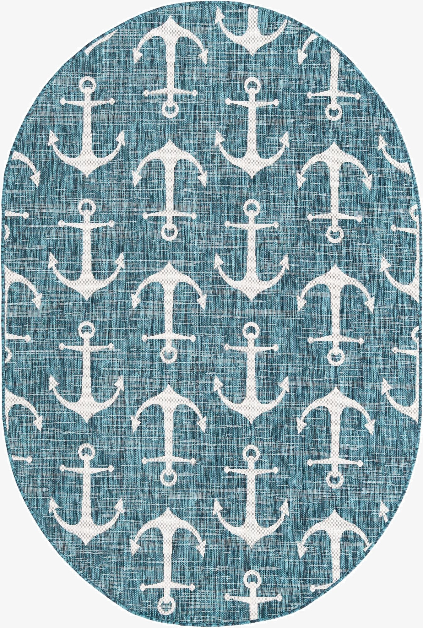 5' 3 x 8'  Washable Coastal Indoor / Outdoor Oval Rug