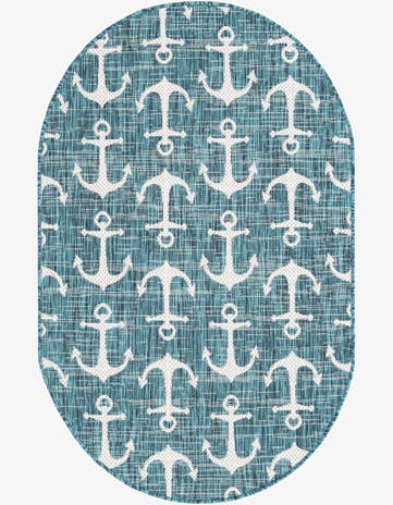 3' x 5' 3 Easy-Clean Coastal Indoor / Outdoor Oval Rug