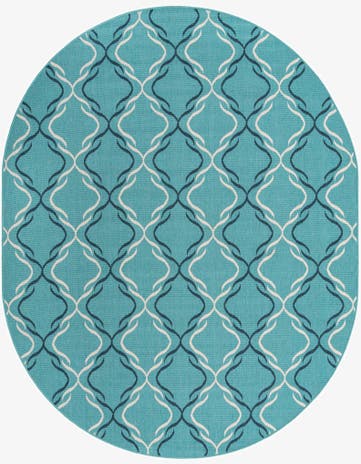 Teal Easy-Clean Lattice Indoor / Outdoor Oval Rug